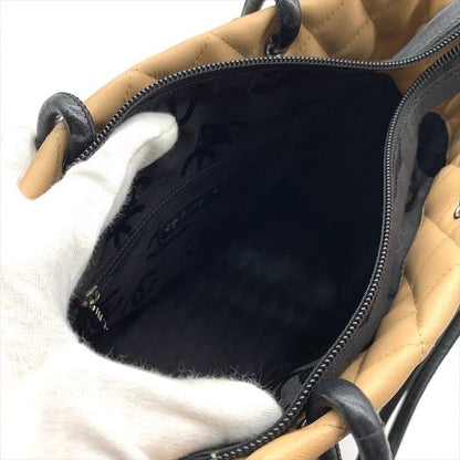 Chanel Cambon Quilted Leather CC Logo Hand Bag Beige Black Bag