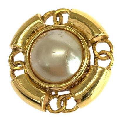 Chanel Faux Pearl Coco Mark Gold White Plated/faux Pearl Earrings 93 Engraved A