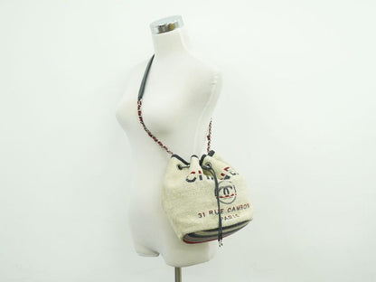 Authentic Chanel Deauville Coco Mark Chain Drawstring Shoulder Bag Pochette