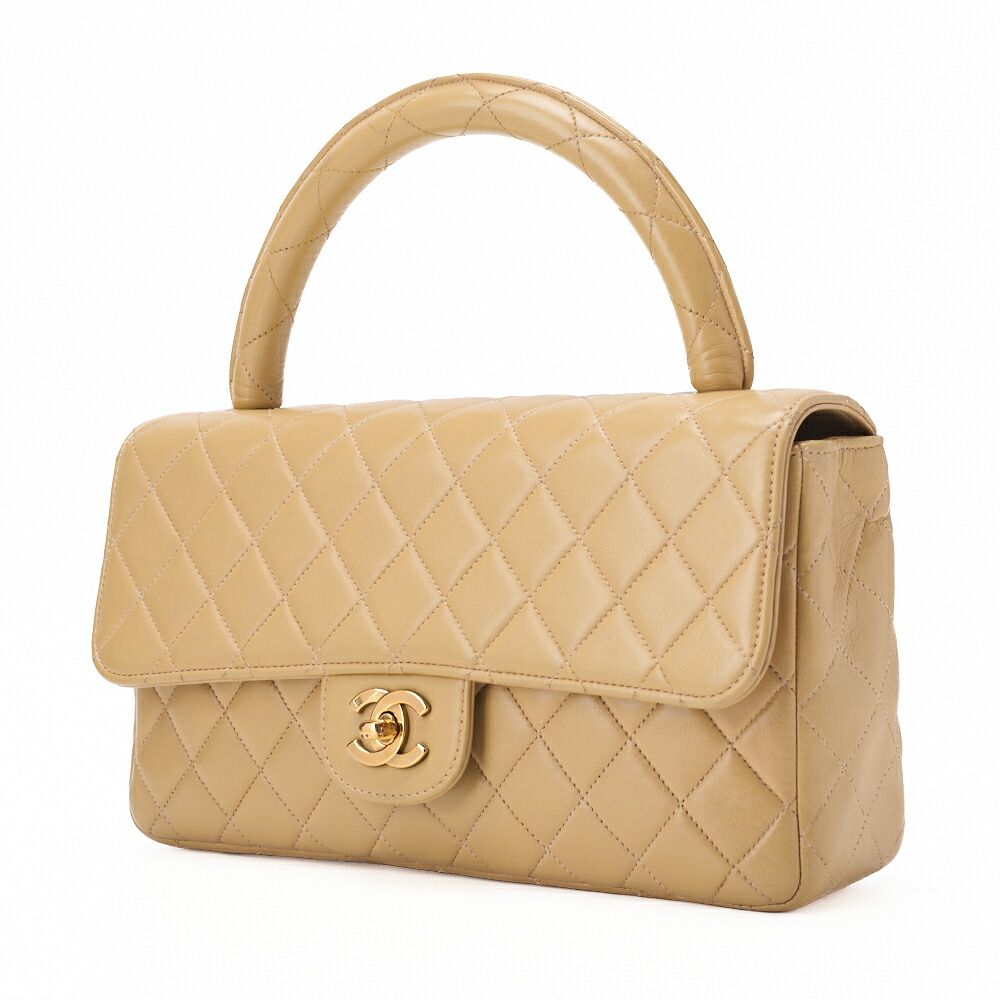 Chanel Handbag Matelasse Coco Top Handle Flap Bag Lambskin Beige Gold