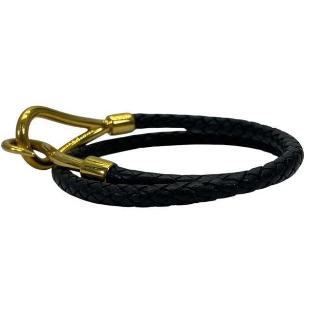 Hermes Bracelet Choker Necklace Jumbo Leather Metal Black Gold