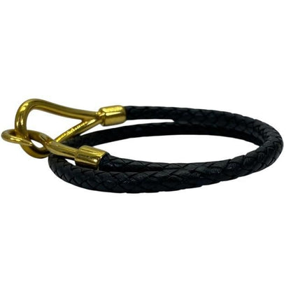 Hermes Bracelet Choker Necklace Jumbo Leather Metal Black Gold
