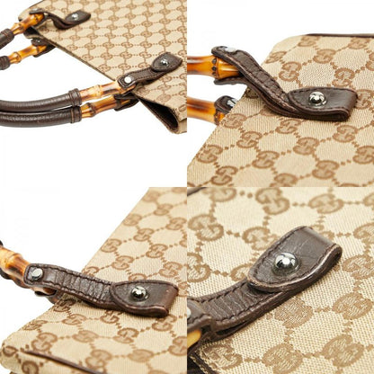 Gucci GG Canvas Bamboo Shoulder Bag Tote Bag 112530 Brown Canvas Leather Ladies