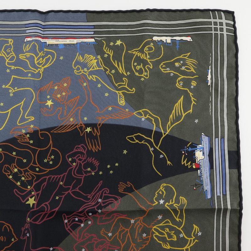 Hermes Carré 45 Petit Carré Constellation Ship Orion Rare Design Silk Women's