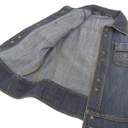 Gucci Western Logo Embroidery Sherry Leather Patch Denim Jacket Damaged 44 S