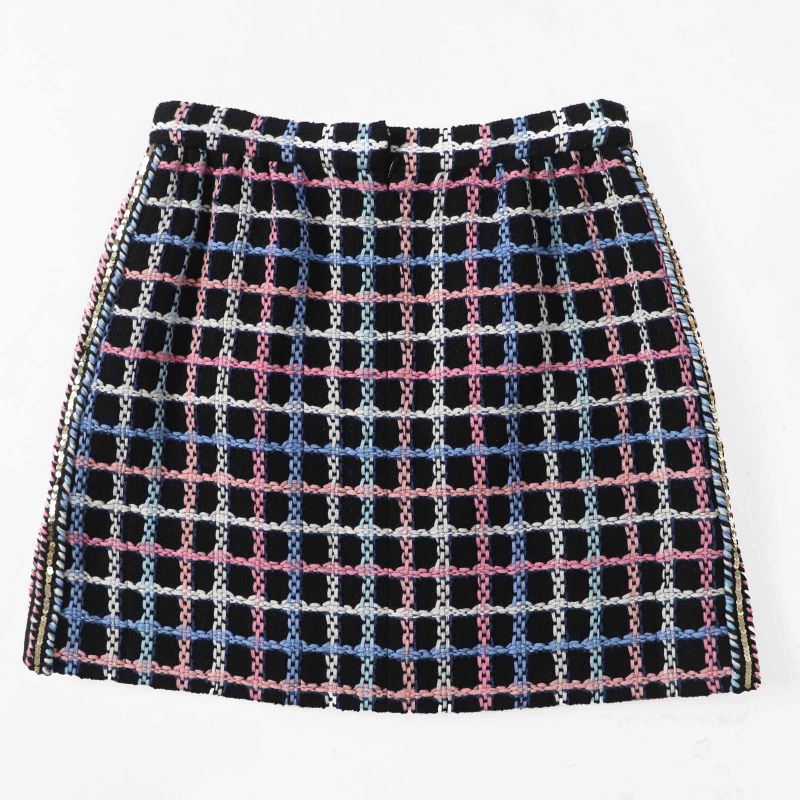 CHANEL 22SS P72501 Runway Wear Coco Mark Button Sequined Trapezoid Tweed Skirt