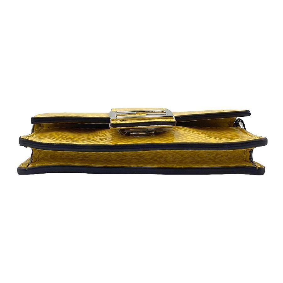 Fendi Flat Baguette Shoulder Bag Card Case Calf Leather Yellow Silver Hardware