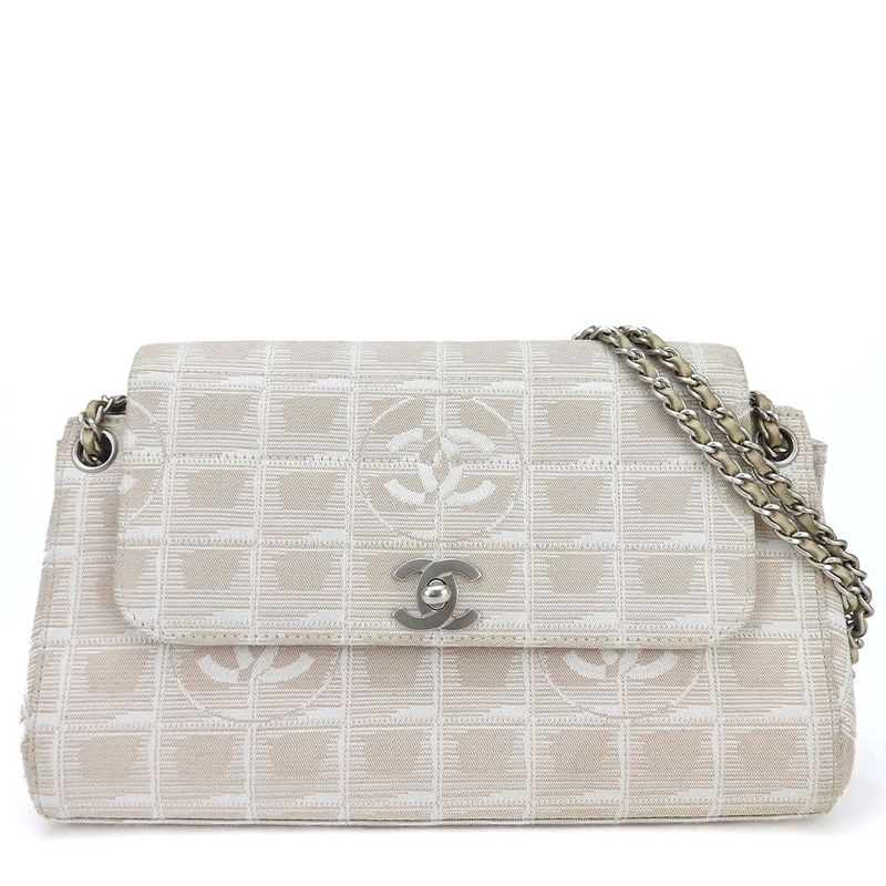 Chanel Shoulder Bag New Travel Line Nylon Pink Beige Pink Beige Silver Hardware