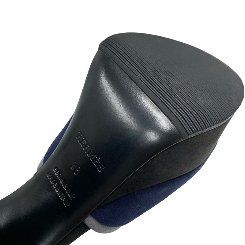 Hermes Sandals Shoes Suede Navy Black Gray Ankle Strap