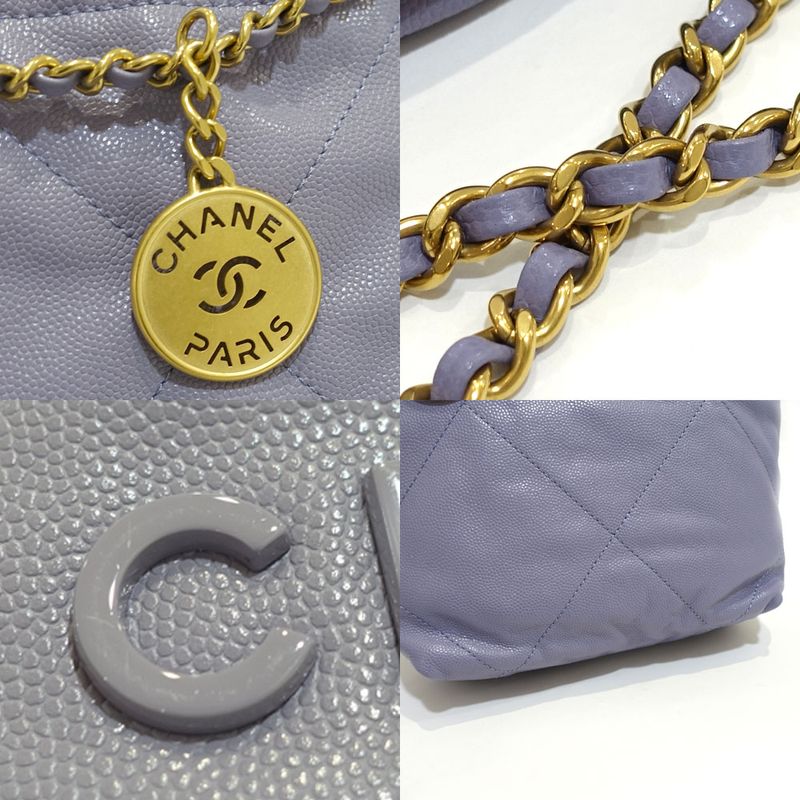 Chanel Chnel22 Mini Handbag 2WAY Soft Caviar Skin Purple Gold Hardware
