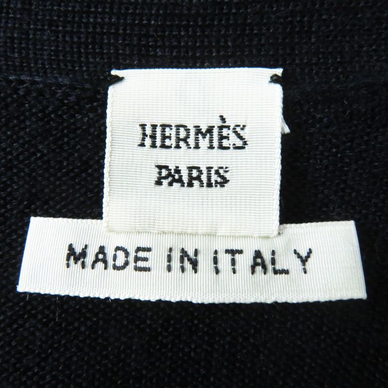 Hermes Cashmere Silk Long Sleeve Knit Cardigan With H Button Dark Navy 36 Made