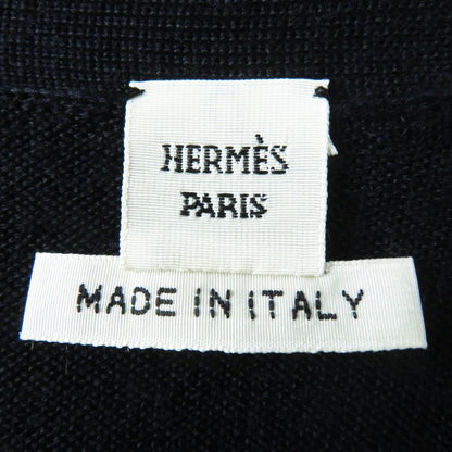 Hermes Cashmere Silk Long Sleeve Knit Cardigan With H Button Dark Navy 36 Made