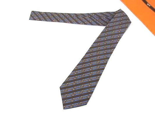 Hermes 100% Silk Belt Pattern Tie Business Gentlemen's Men's Brown