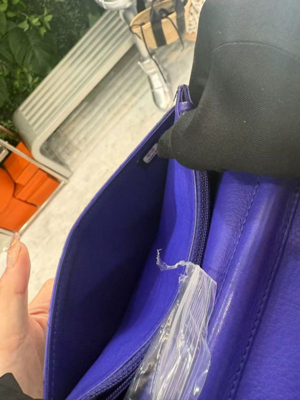 Chanel Chain Wallet Shoulder Bag Women Leather Blue