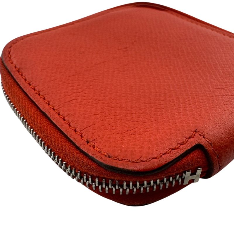 Hermes Azap Compact Silk Quinn Coin Case Wallet Branded Coin Purse Red Ladies