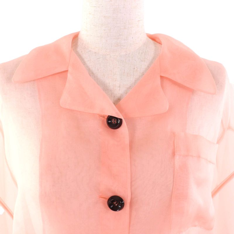 Gucci 20SS 616556 100% Silk Short Sleeve Oversized Sheer Shirt Salmon Pink 36