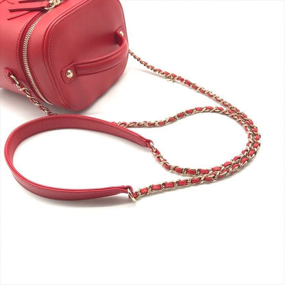 Chanel CC Logo Quilted 2-Way Vanity Hand Chain Shoulder Bag Crossbody Red