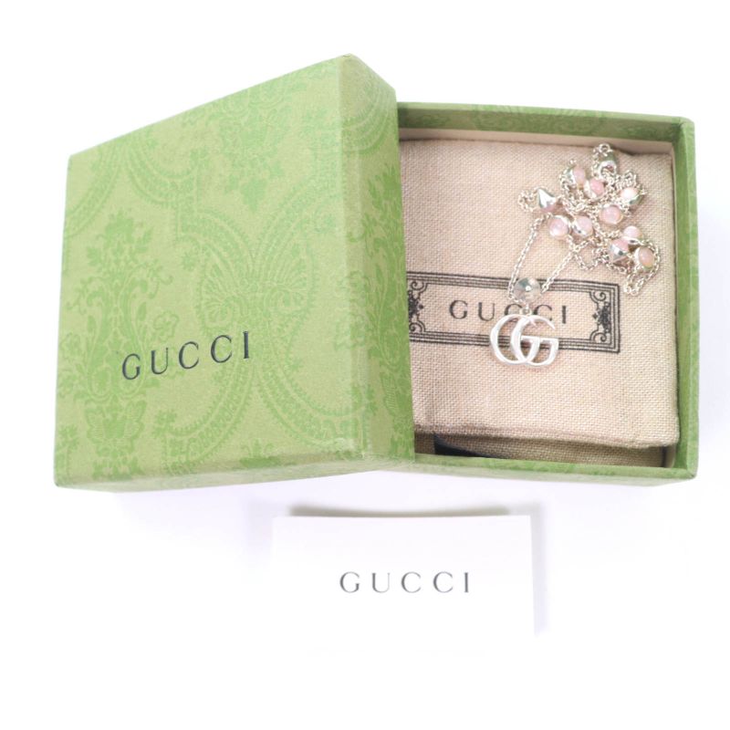 Gucci 527399 Double G Mother Of Pearl Necklace Ag925 Silver Pink With Box And