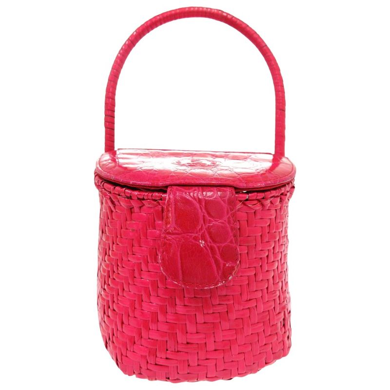 Fendi Croc Straw Bag Basket Bag Straw Pink 2524 Fendi