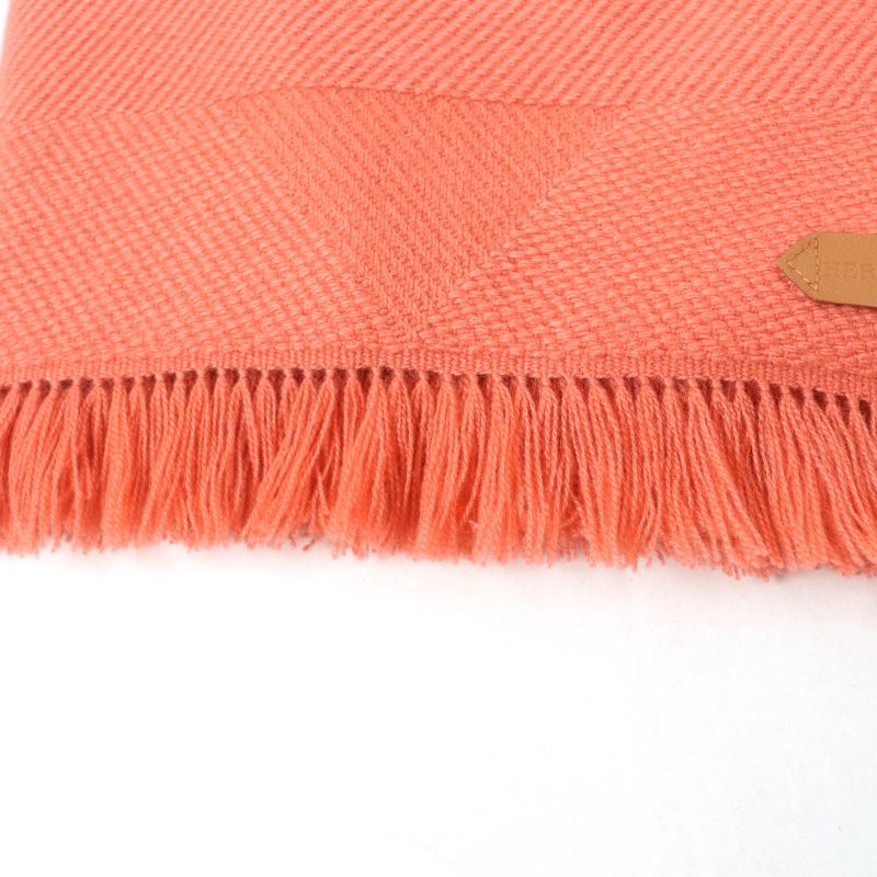 Hermes Grand Chevron 100% Cashmere Rose Blush Leather Scarf With Logo Patch And