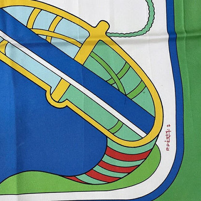 Hermes Scarf Carré 90 Green Blue White Thalassa