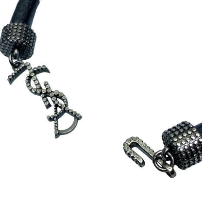 Saint Laurent Opium Bracelet Bangle Jewelry Logo Metal Leather Black
