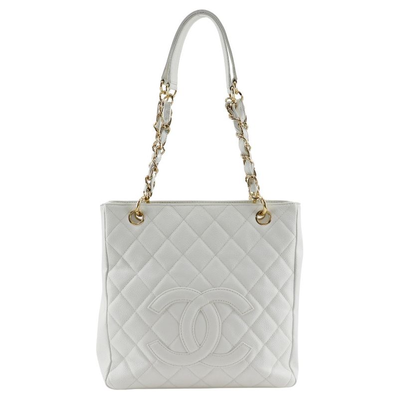 Chanel PST Chain Tote Caviar Skin White Women Shoulder Bag