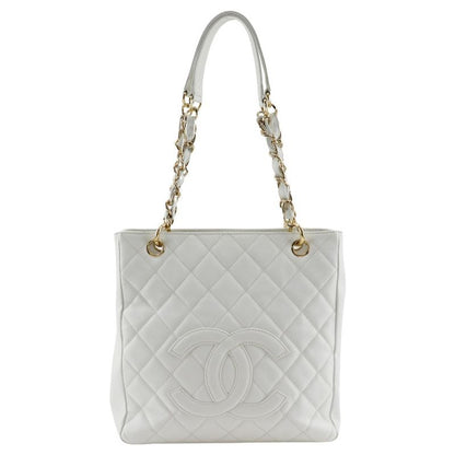 Chanel PST Chain Tote Caviar Skin White Women Shoulder Bag