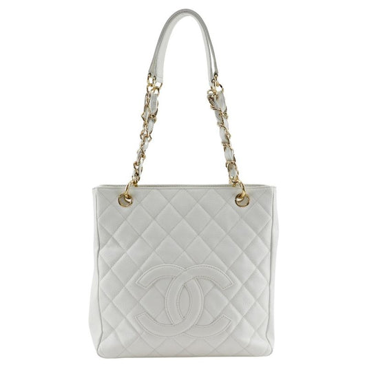 Chanel PST Chain Tote Caviar Skin White Women Shoulder Bag