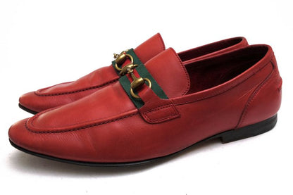 Gucci Bit Loafers Shoes Men Leather Genuine Leather Red 105857 Sherry Line