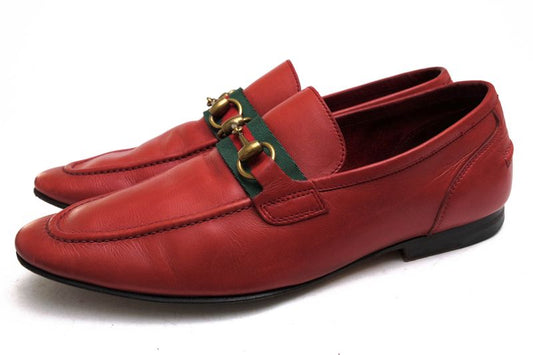 Gucci Bit Loafers Shoes Men Leather Genuine Leather Red 105857 Sherry Line