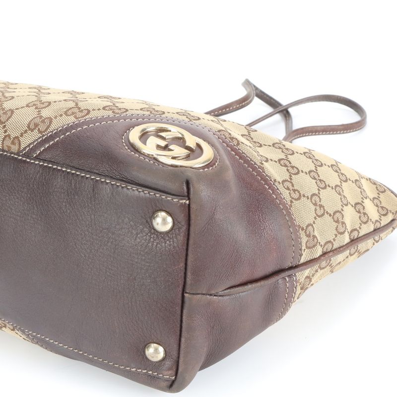 Gucci GG Canvas New Britt Interlocking G Leather Tote Bag Shoulder 169946