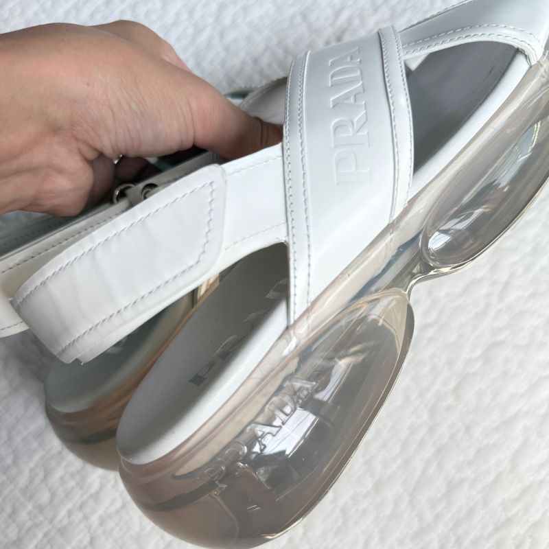 Prada Logo Thick Bottom Cloudbust Air Sandals Sport Sandals Cross Leather White