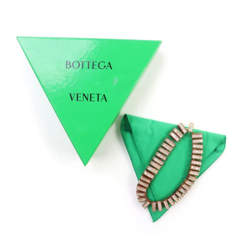 Bottega Veneta Radica Wood Cubic Zirconia 925 Necklace Choker