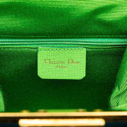 Dior Gusset Handbag Shoulder Bag 2WAY Blue Green Satin Canvas Women's Dior
