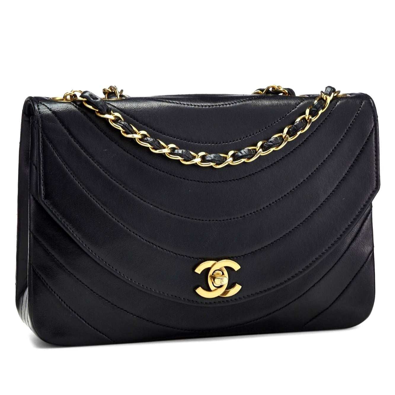 CHANEL 24K Vintage Timeless Classic Round Single Flap Bag Chain Purse