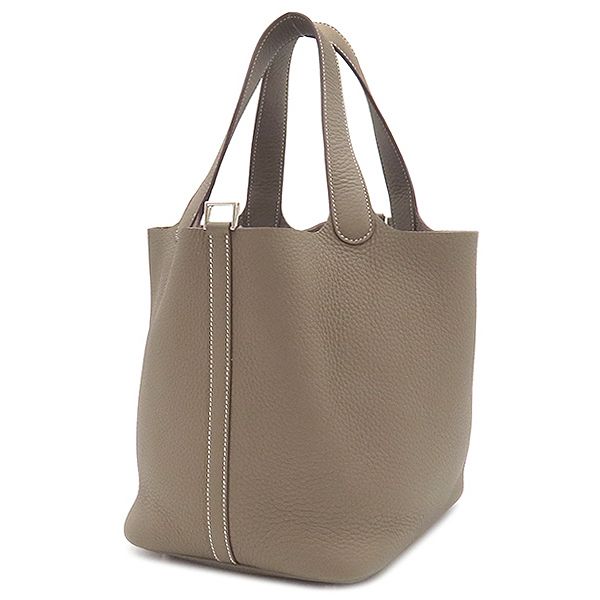 Hermes Handbag Picotin Lock MM Taurillon Clemence Etoupe Silver Hardware Glaze
