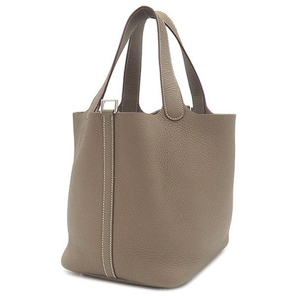 Hermes Handbag Picotin Lock MM Taurillon Clemence Etoupe Silver Hardware Glaze