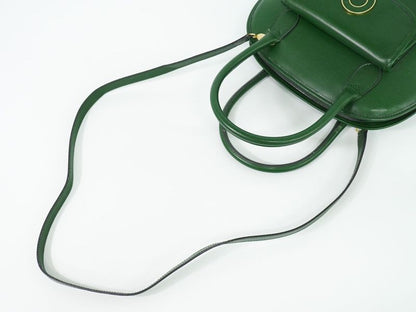 Authentic Celine Circle Logo 2WAY Shoulder Bag Handbag Pochette Leather Green