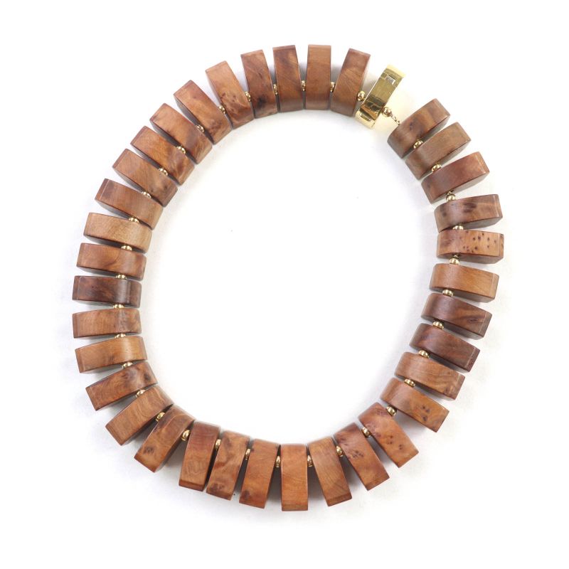 Bottega Veneta Radica Wood Cubic Zirconia 925 Necklace Choker