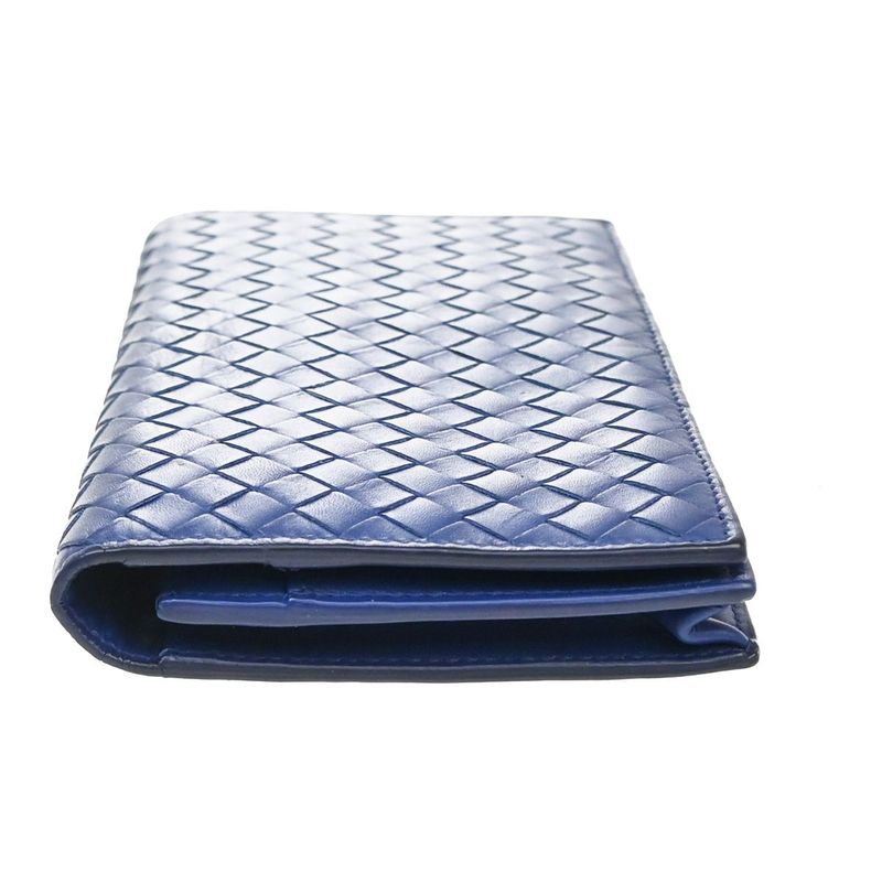 Bottega Veneta Long Wallet Intrecciato Fold Wallet Blue Leather 39kb006