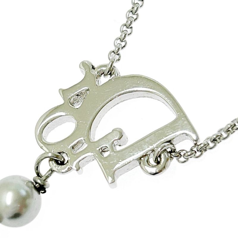 Christian Dior Metal Rhinestone Faux Pearl Dior Logo Bracelet Silver 305483
