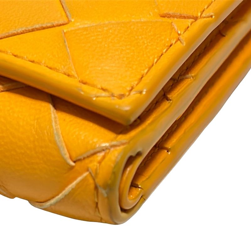 Bottega Veneta Maxi Intrecciato Orange Leather Threefold Wallet