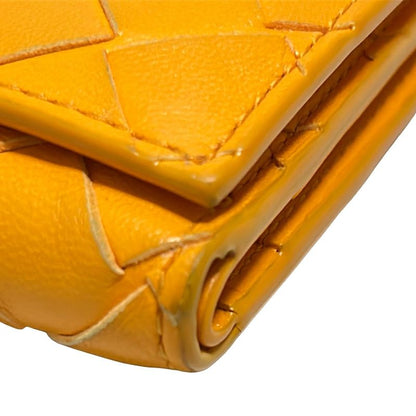 Bottega Veneta Maxi Intrecciato Orange Leather Threefold Wallet