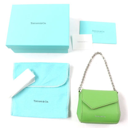 Tiffany & Co T-nano Bag Peridot Logo Print Chain Charm Leather Green Silver