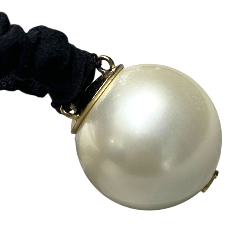 Em0916 Chanel Women's Coco Mark Chouche A63896 Black Pearl Motif White Black