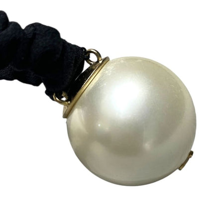 Em0916 Chanel Women's Coco Mark Chouche A63896 Black Pearl Motif White Black