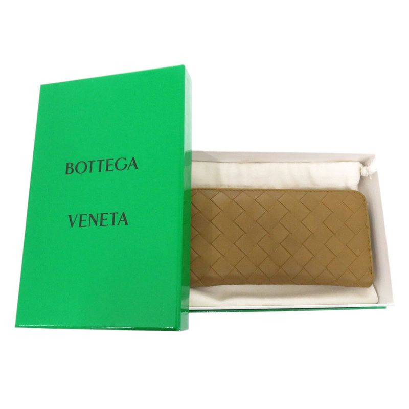 Bottega Veneta Intrecciato Leather Brown Round Zipper Long Wallet Brown 0387