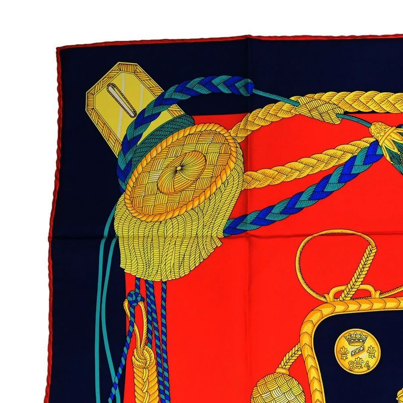 Celine Logo Scarf Large Size 100% Silk Red Navy 01bs035