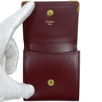 Cartier Coin Case Bordeaux Must Excellent Condition Coin Purse Leather Preowned
